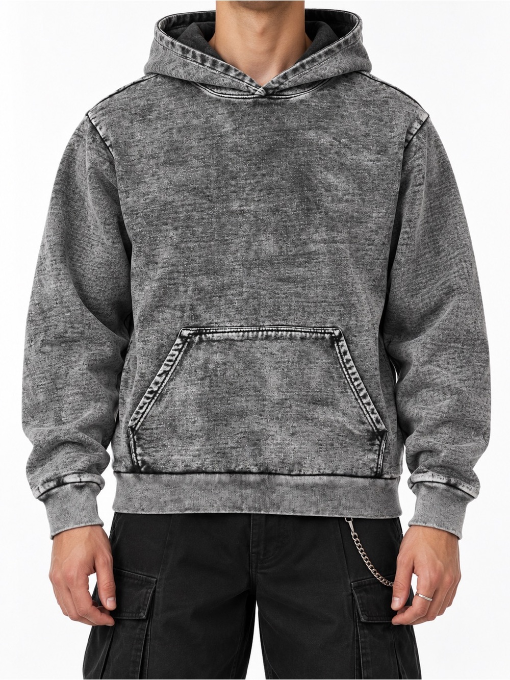 Talentless Men’s Heavyweight Acid Wash Hoodie Charcoal Darkwear Cotton Medium